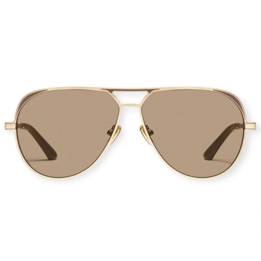 QUAY Open Tab Sunglasses Brushed Gold Doe Frame Tan Lens Aviators Unisex NWT